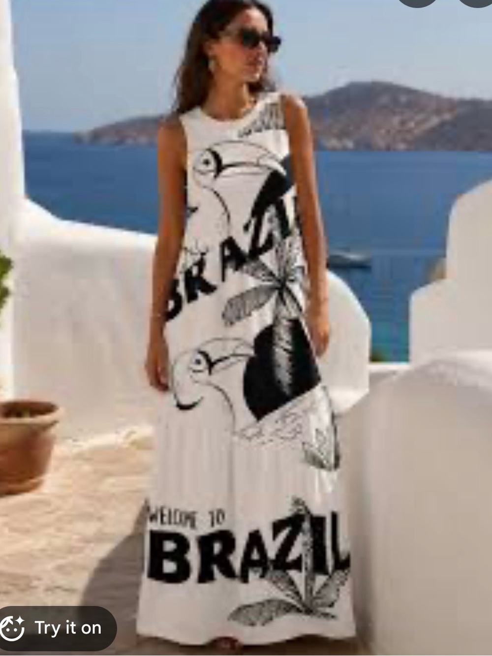 FARM Rio White Maxi Dress with Black Brazil Graphic